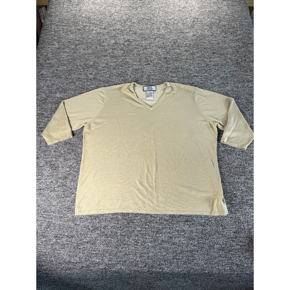 Bicé by Sag Harbor Sweater Womens 2X Tan Rayon V Neck‎ 3/4 Sleeve Lightweight